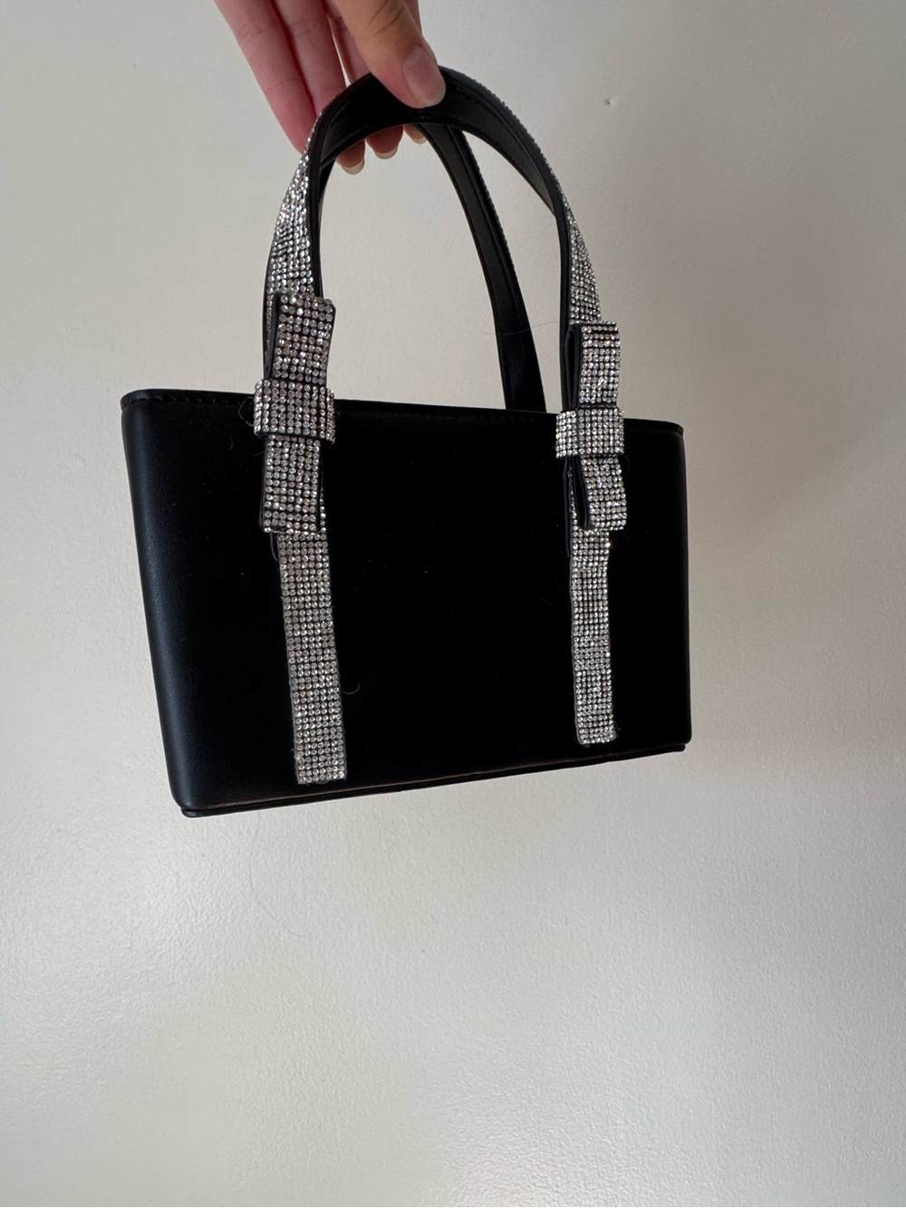 Black Rhinestone-Trim Mini Tote Bag